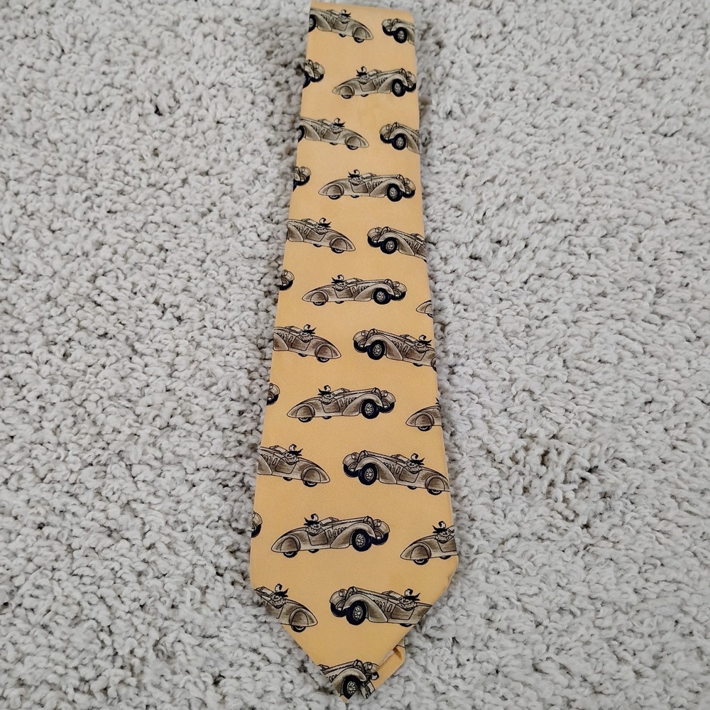 Vintage Polo Ralph Lauren Tie Silk Yellow Necktie Antique Auto Car Hand Made USA
